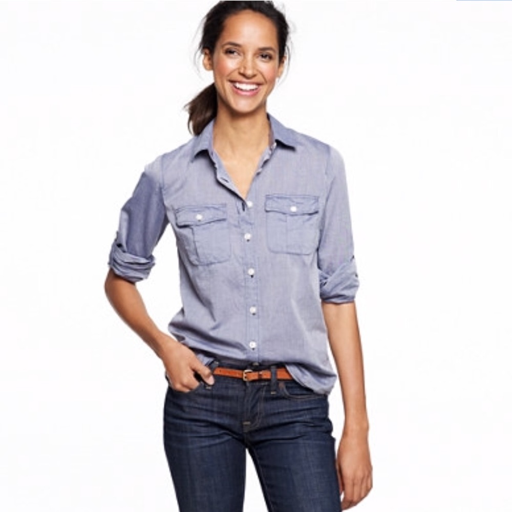 J. Crew Chambray Camp Shirt in Perfect Fit